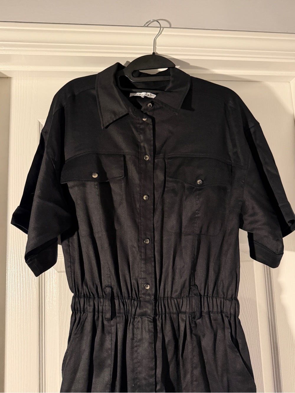 Frame Denim Black Short Sleeve Button-Front Jumpsuit M